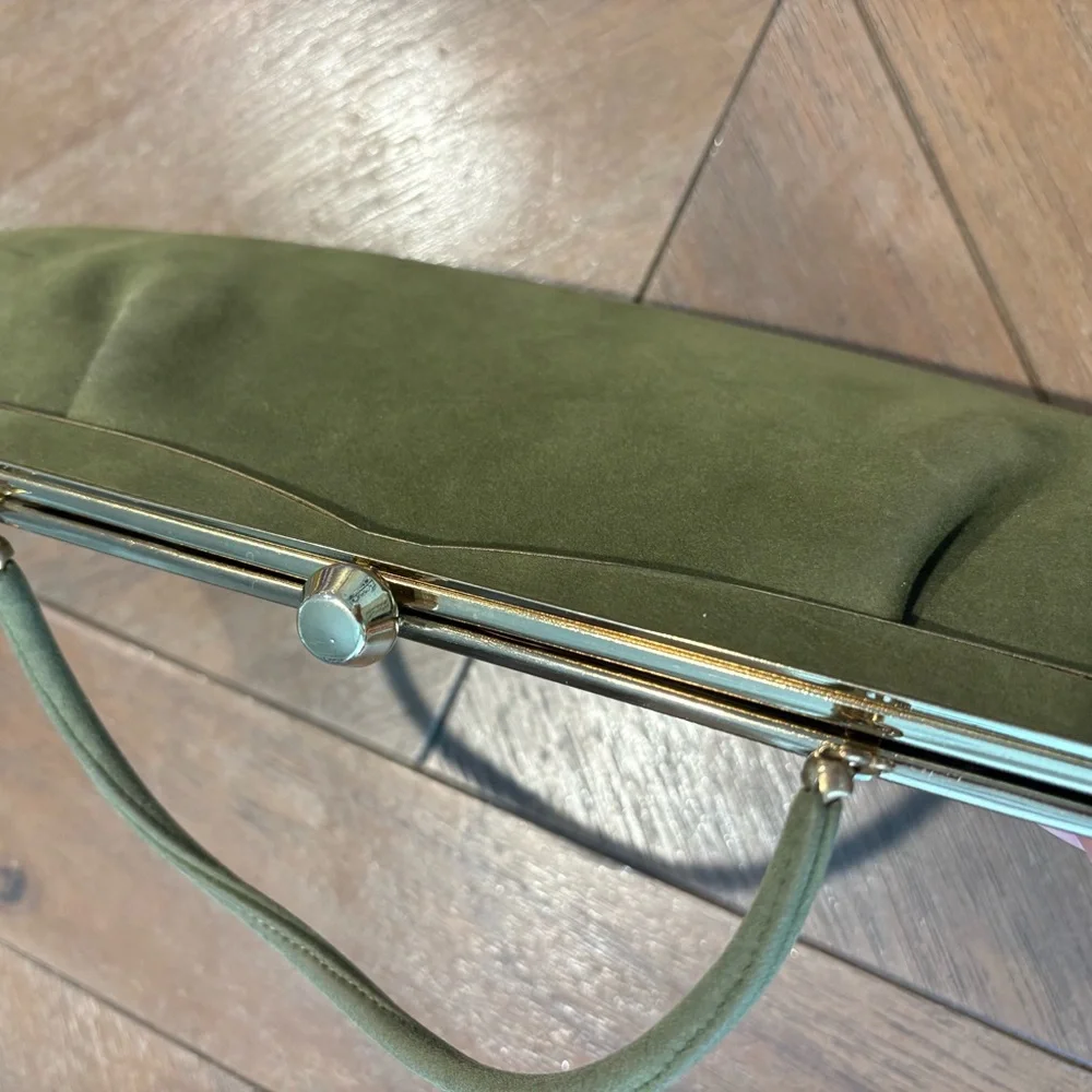 Andé Vintage Handbag Women’s Small Olive Green Evening Clutch Purse Formal - Picture 6 of 10